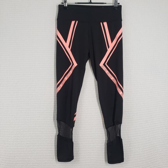 Justice Active Leggings Girls Size 14/16 Black Pink Mesh Athletic Full Length - Picture 1 of 15